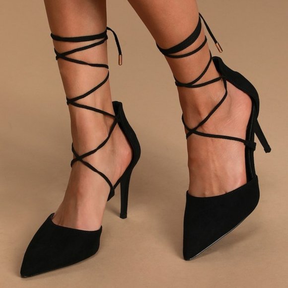 Lulus Shoes - Lulus Marie Black Suede Lace-Up Heels 6.5